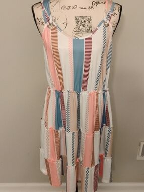 Striped Multi-Color Sleeveless Tiered Dress - Casual Summer Style